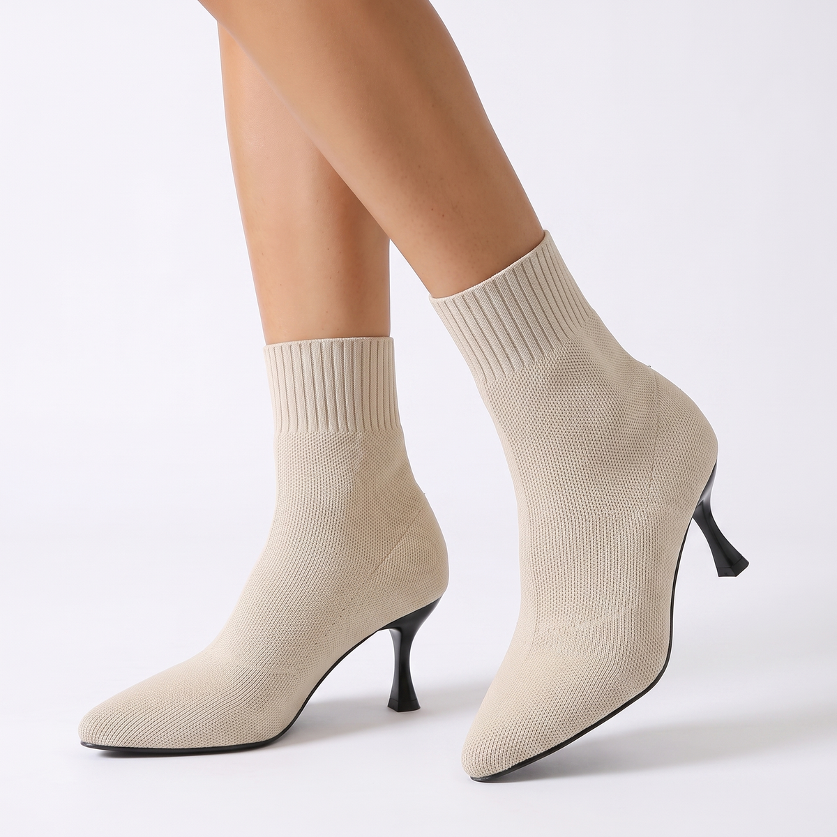 Botines Mujer Calcetín Elástico Tacón Fino