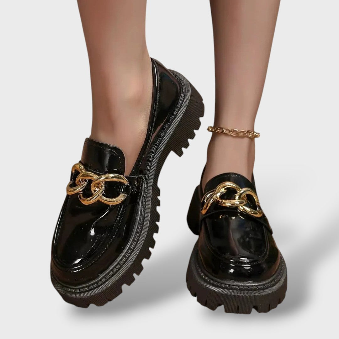 Mocasines Mujer Plataforma con Cadena Dorada