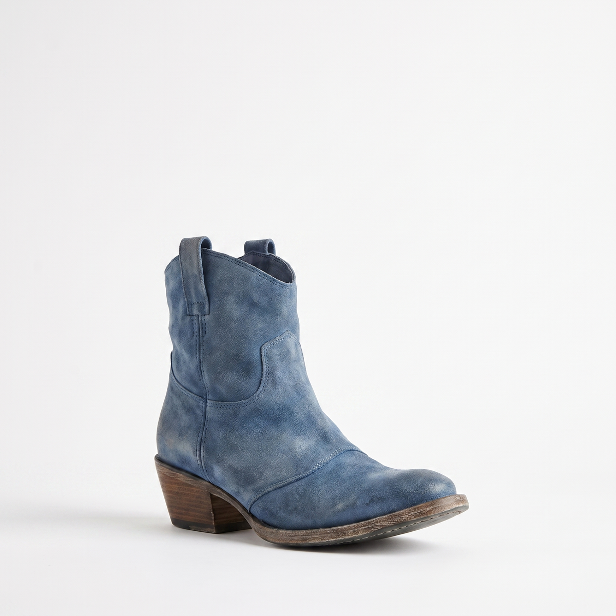 Botines Mujer Western Desgastado Tacón Ancho