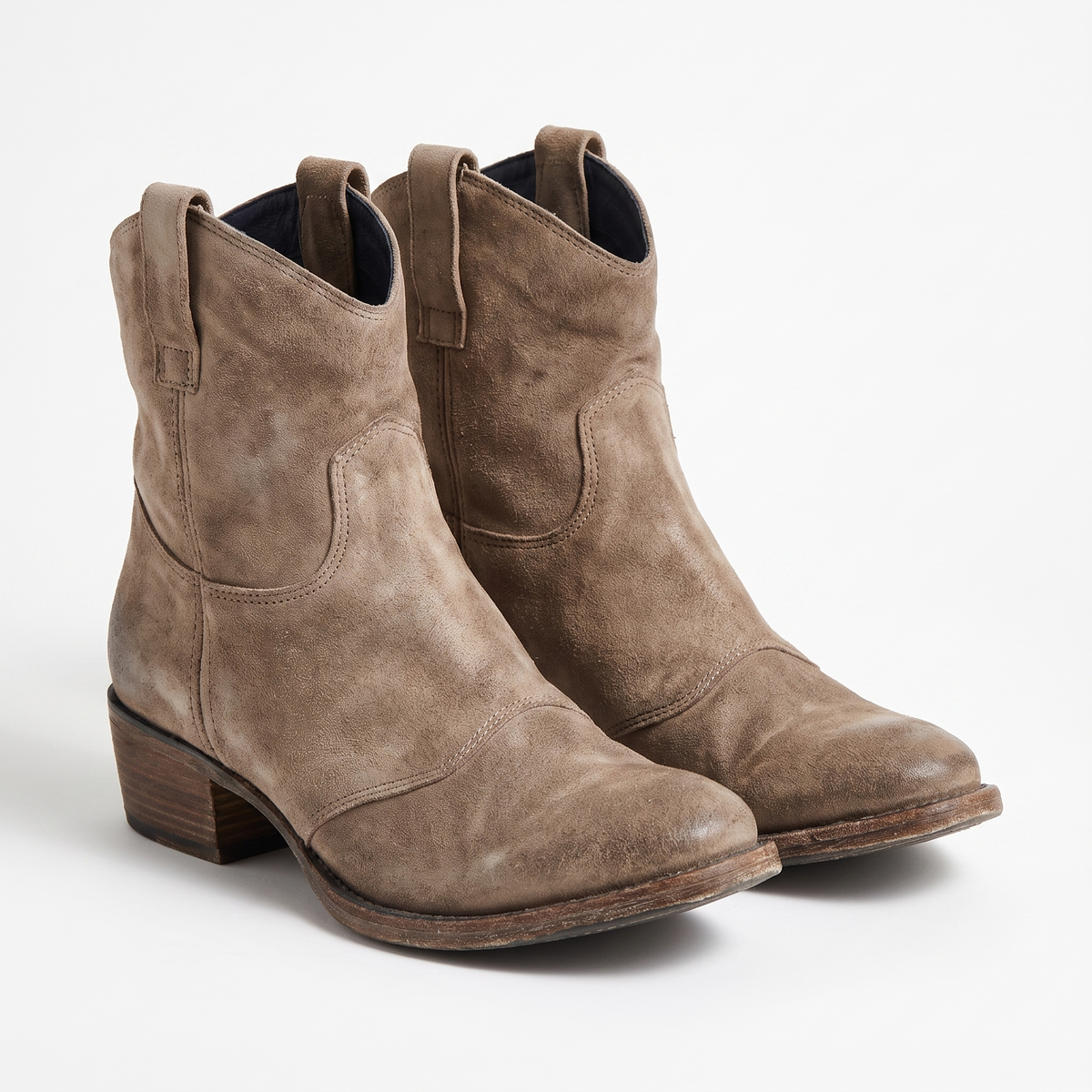 Botines Mujer Western Desgastado Tacón Ancho