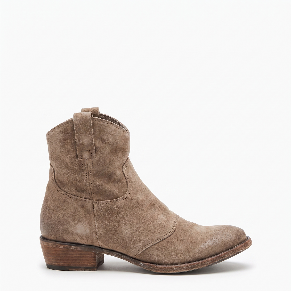 Botines Mujer Western Desgastado Tacón Ancho