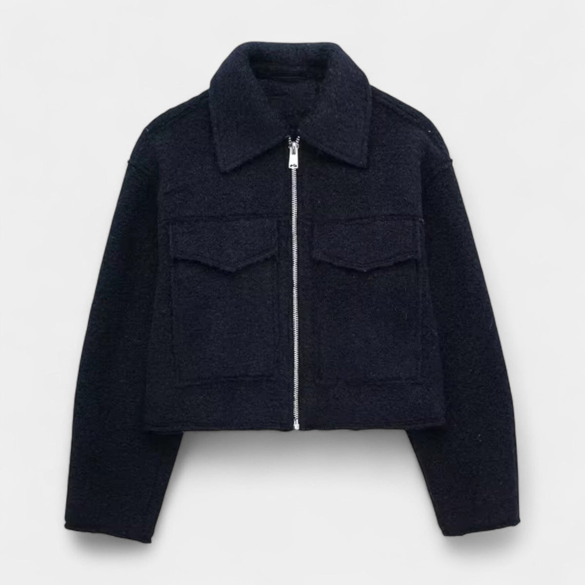 Chaqueta Mujer Paño Texturizada Cuello Recto