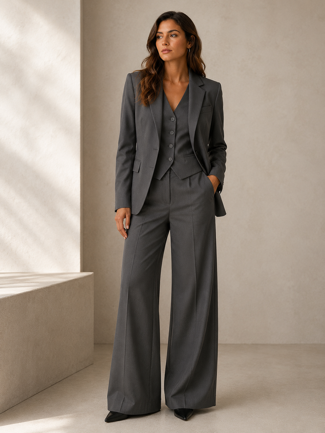 Traje Mujer 3 Piezas con Blazer Entallado y Chaleco - Vista 4
