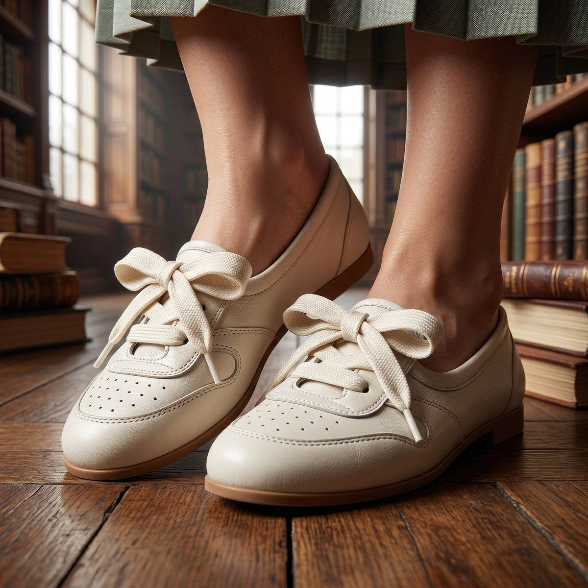 Bailarinas Sneaker Mujer de Piel con Cordones Retro