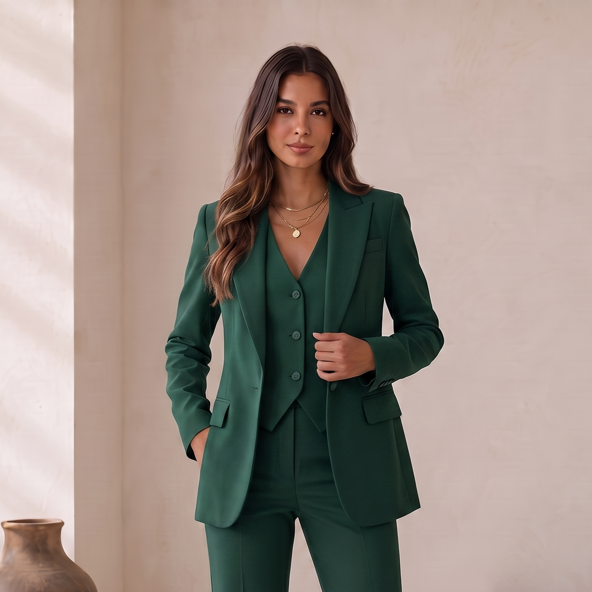 Traje Chaqueta Mujer con Chaleco y Pantalón de Pierna Recta - Vista 6