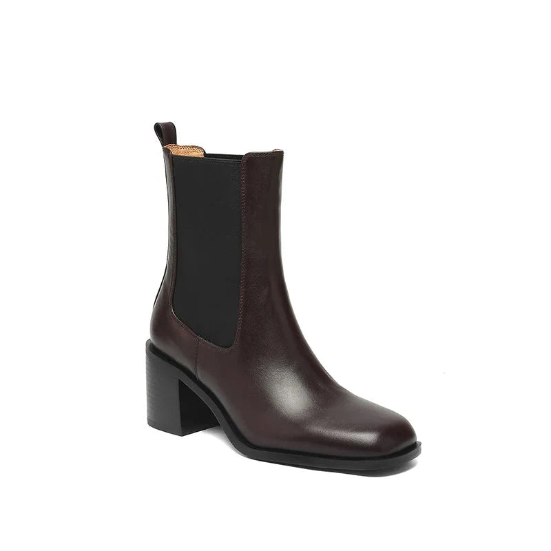 Botines Chelsea de Tacón Mujer con Elástico Lateral y Tacón Grueso