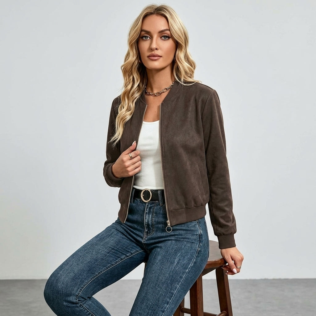Chaqueta Efecto Ante Mujer Manga Larga de Color Liso - vista 4