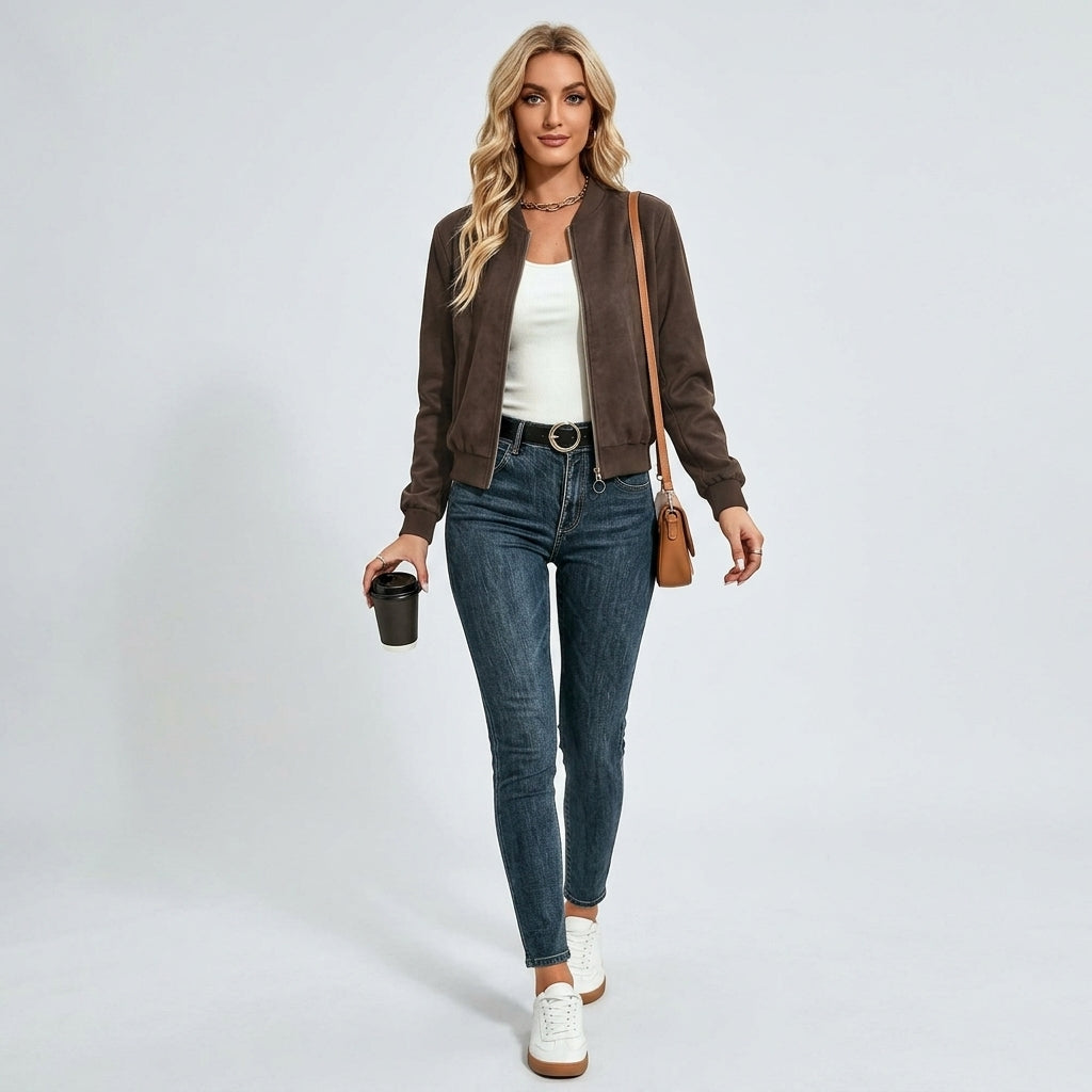 Chaqueta Efecto Ante Mujer Manga Larga de Color Liso - vista 3