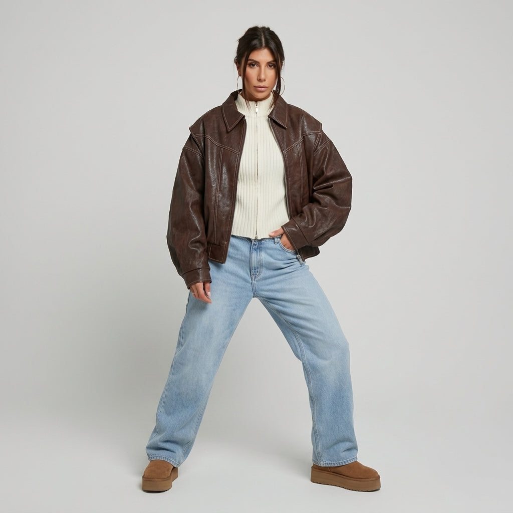 Cazadora de Cuero Mujer Oversize de Tacto Suave - vista 7