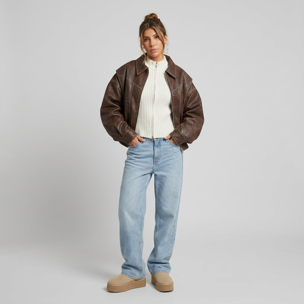 Cazadora de Cuero Mujer Oversize de Tacto Suave - vista 6