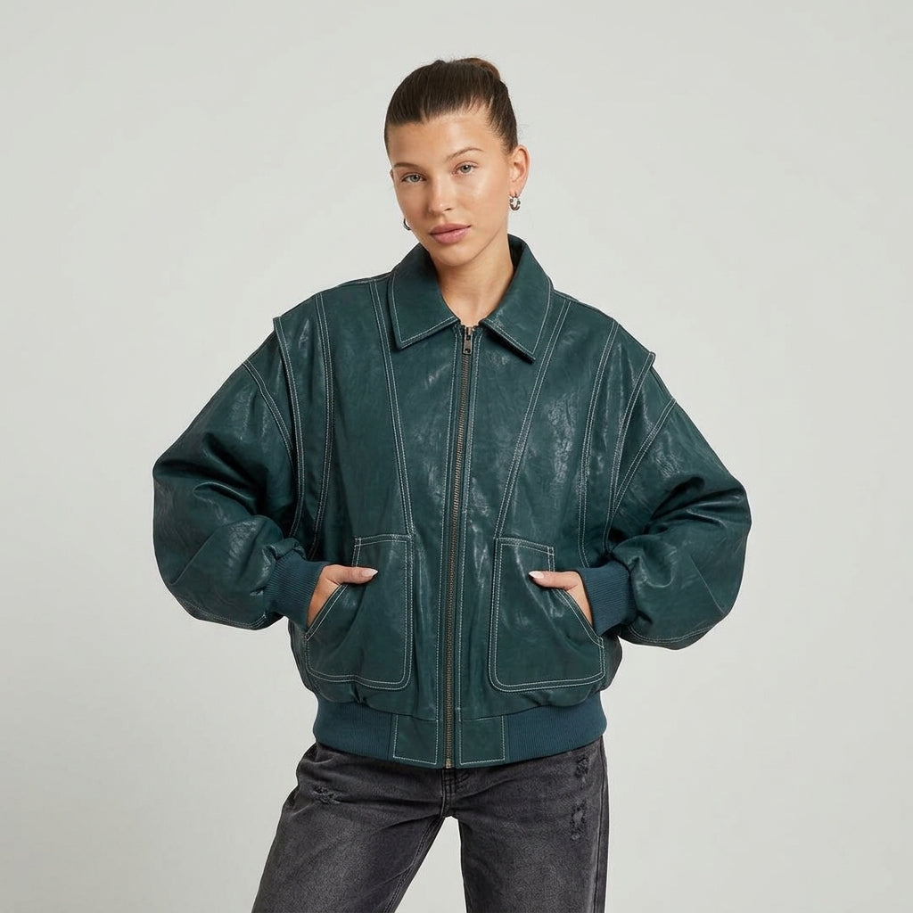 Cazadora de Cuero Mujer Oversize de Tacto Suave - vista 5