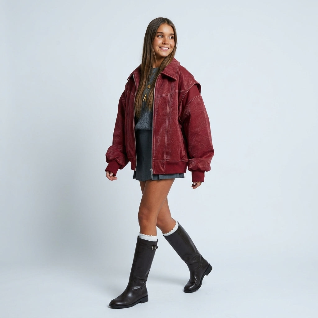 Cazadora de Cuero Mujer Oversize de Tacto Suave - vista 1