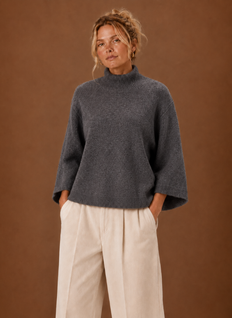 Jersey Oversize Mujer Cuello Alto Manga Campana