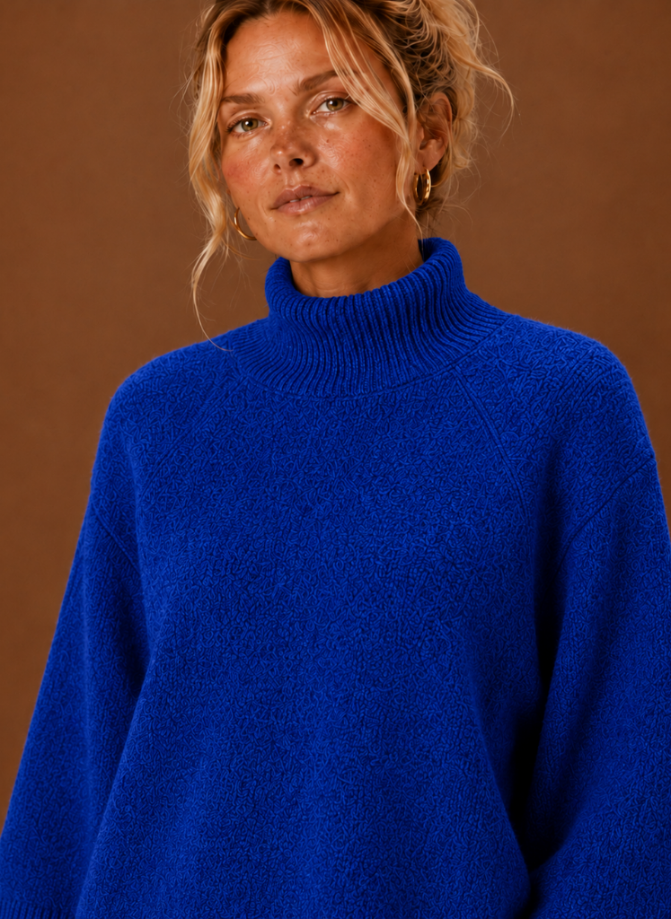 Jersey Oversize Mujer Cuello Alto Manga Campana