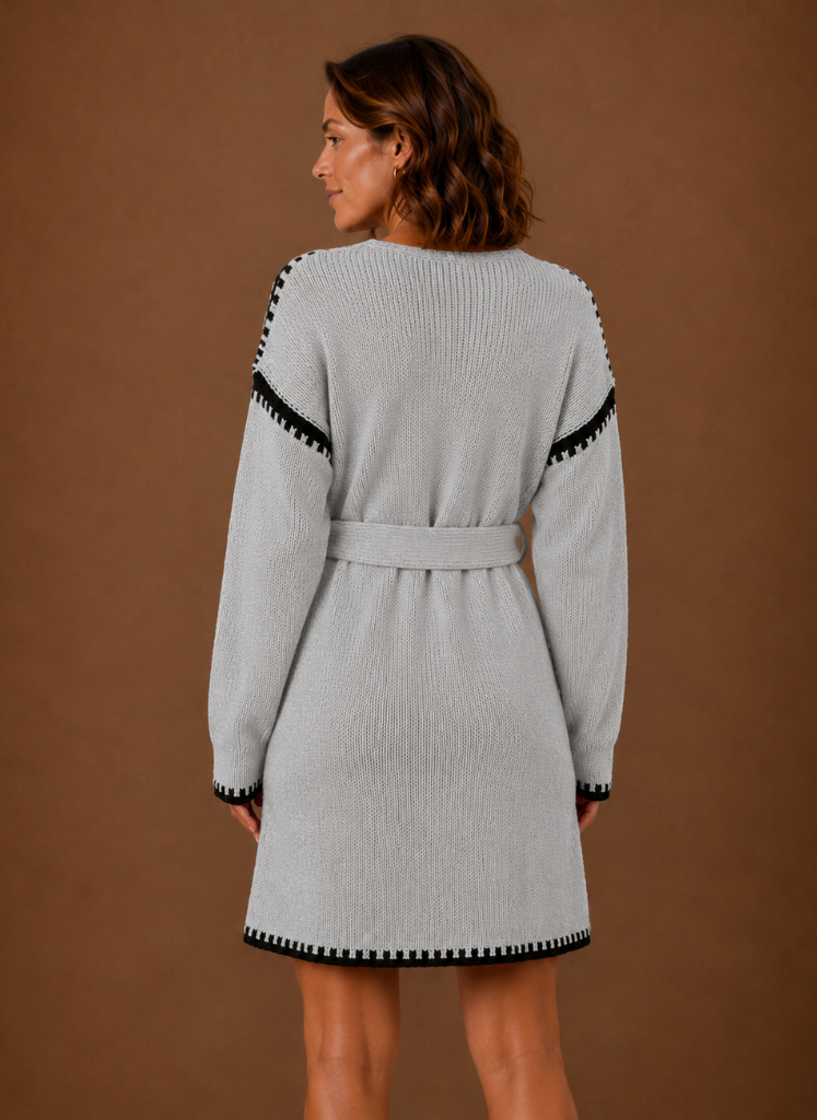 Jersey Vestido Mujer Cinturón Cuello V