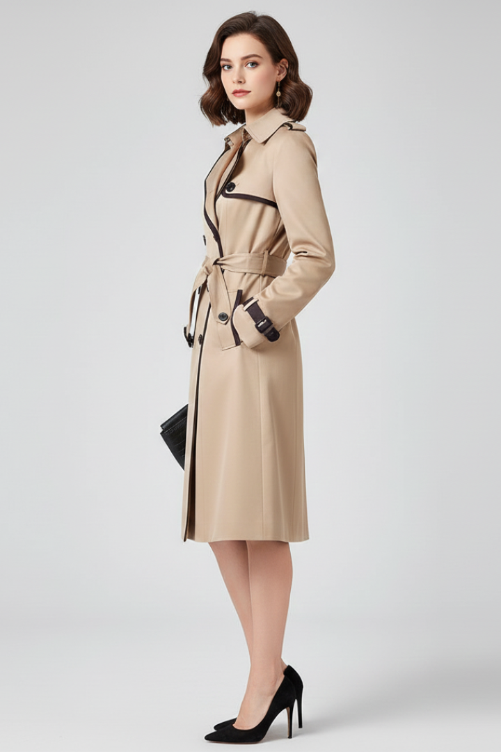 Trench Mujer Largo con Cinturón Ajustable y Acabado Texturizado - vista 4