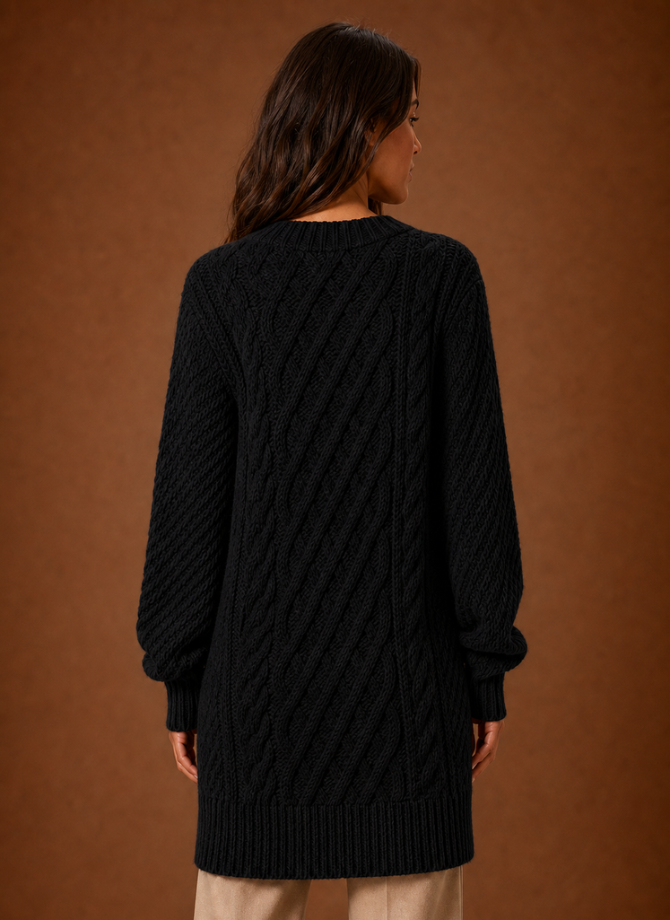 Jersey Vestido Mujer Cuello Redondo Trenzado