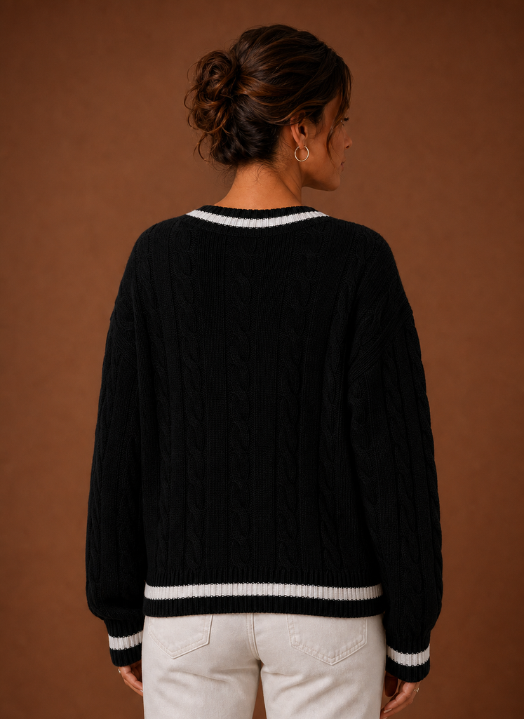 Jersey Mujer Cuello V Trenzado