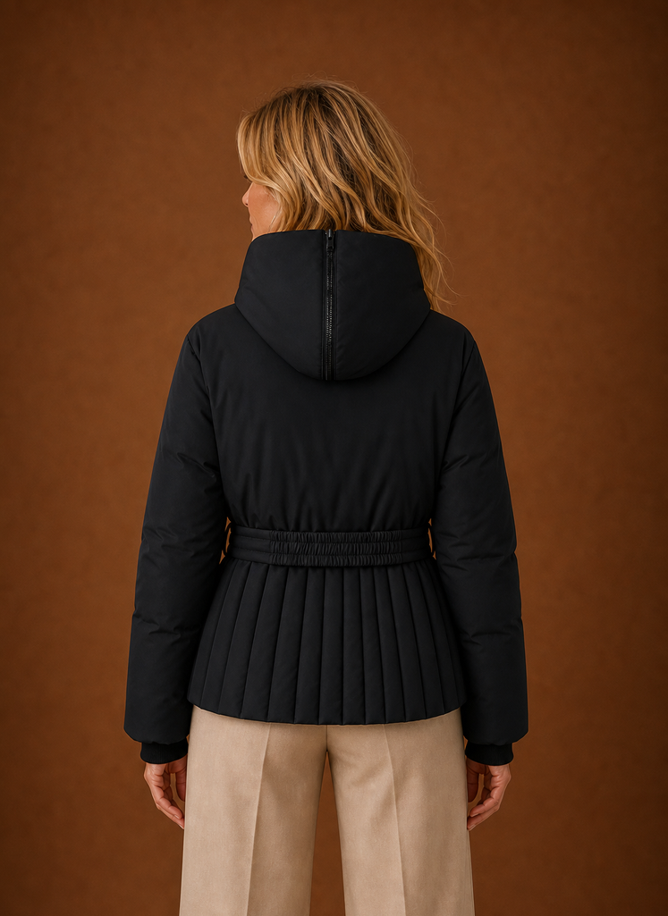 Chaqueta Acolchada Mujer Cinturón Pliegues Elegante