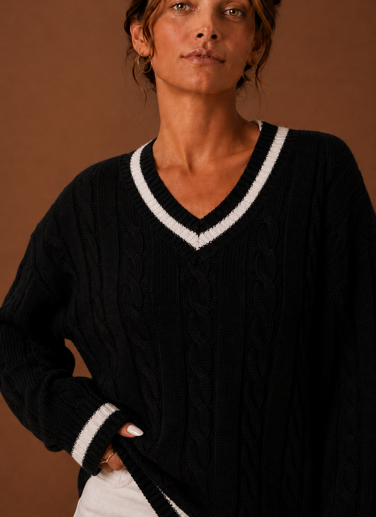 Jersey Mujer Cuello V Trenzado
