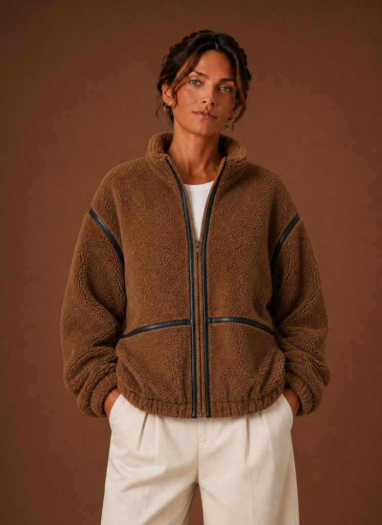 Chaqueta Borreguito Mujer Cremallera Cuello Alto