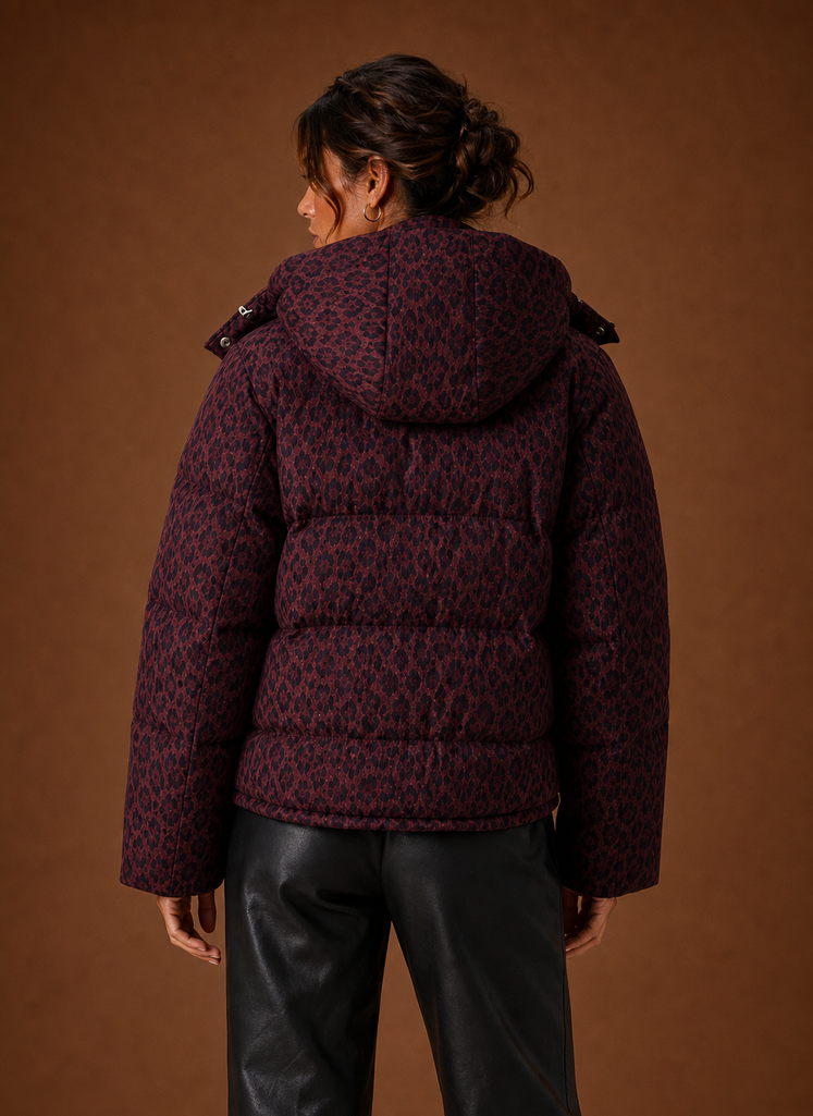 Plumífero Mujer Estampado de Leopardo Elegante