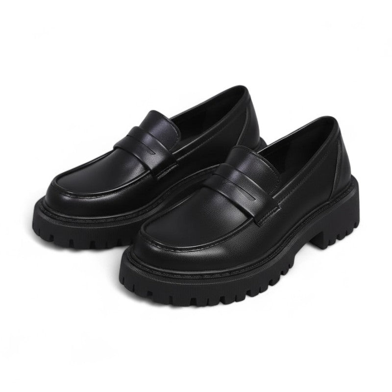 Mocasines con Plataforma Mujer Negros Minimalistas de Calce sin Cordones