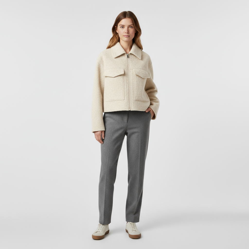 Chaqueta Mujer Paño Texturizada Cuello Recto