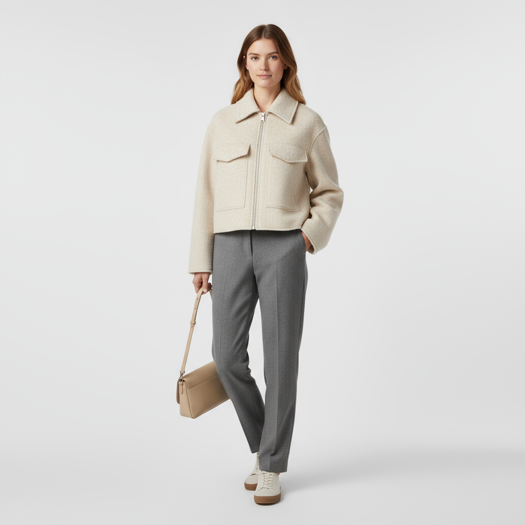Chaqueta Mujer Paño Texturizada Cuello Recto