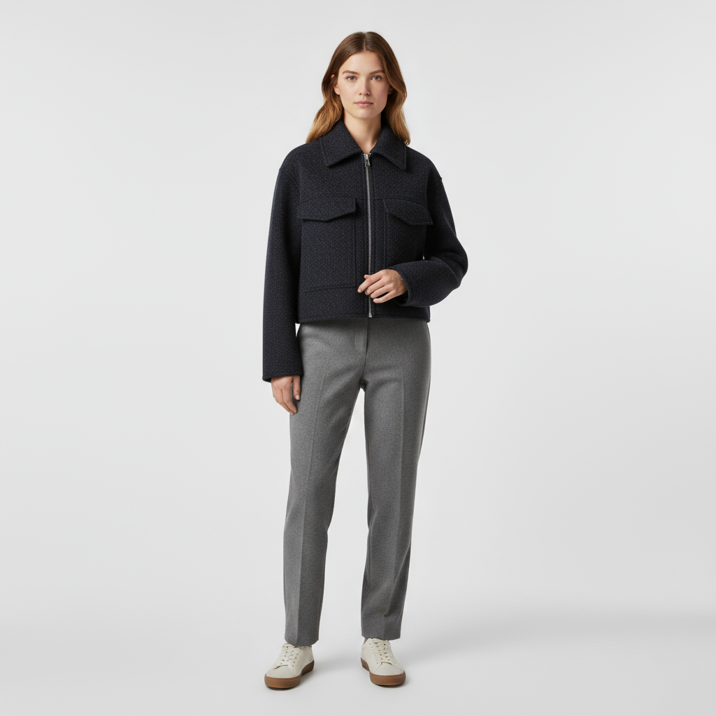 Chaqueta Mujer Paño Texturizada Cuello Recto