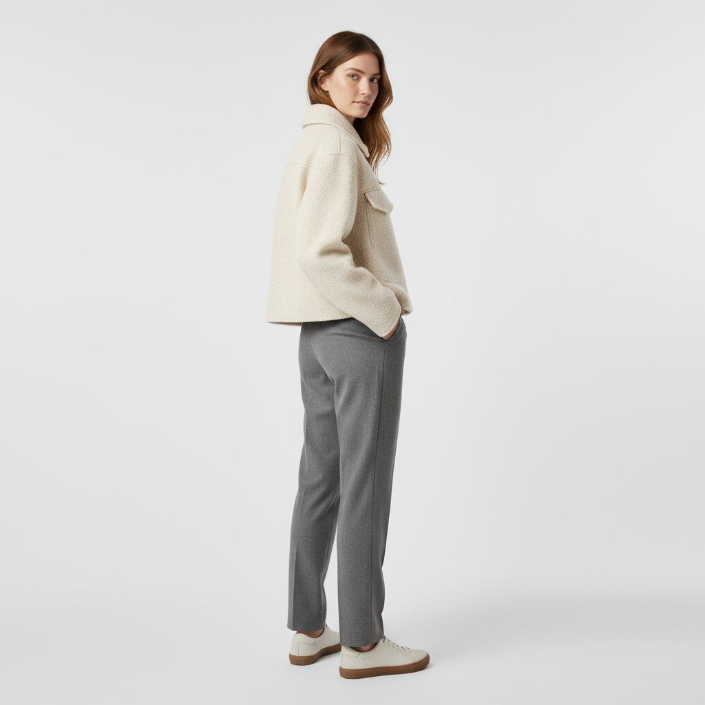 Chaqueta Mujer Paño Texturizada Cuello Recto