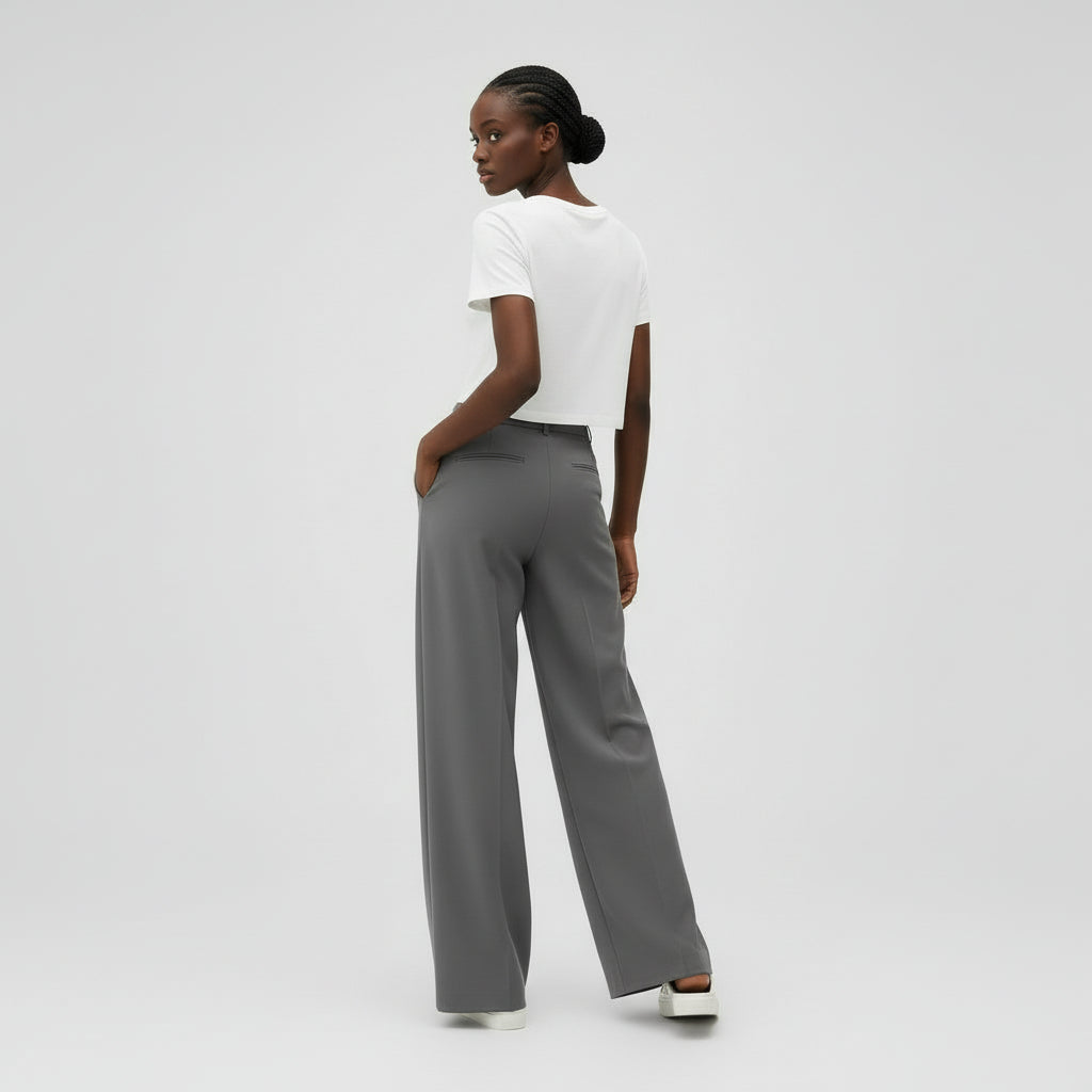 Pantalón Ancho Mujer Lino Cruzado