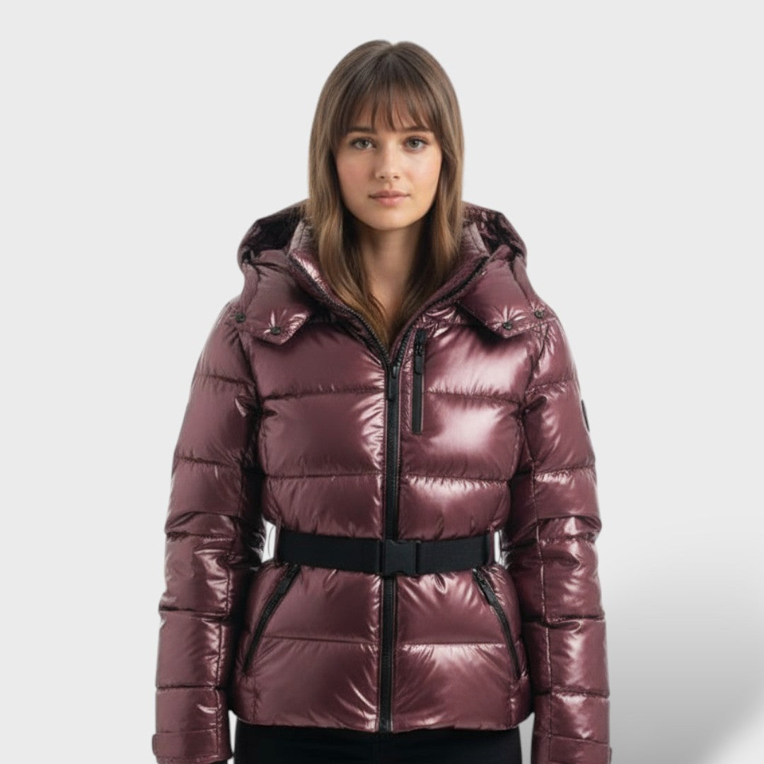 Chaqueta Acolchada Impermeable Mujer con Cinturón - Rojo