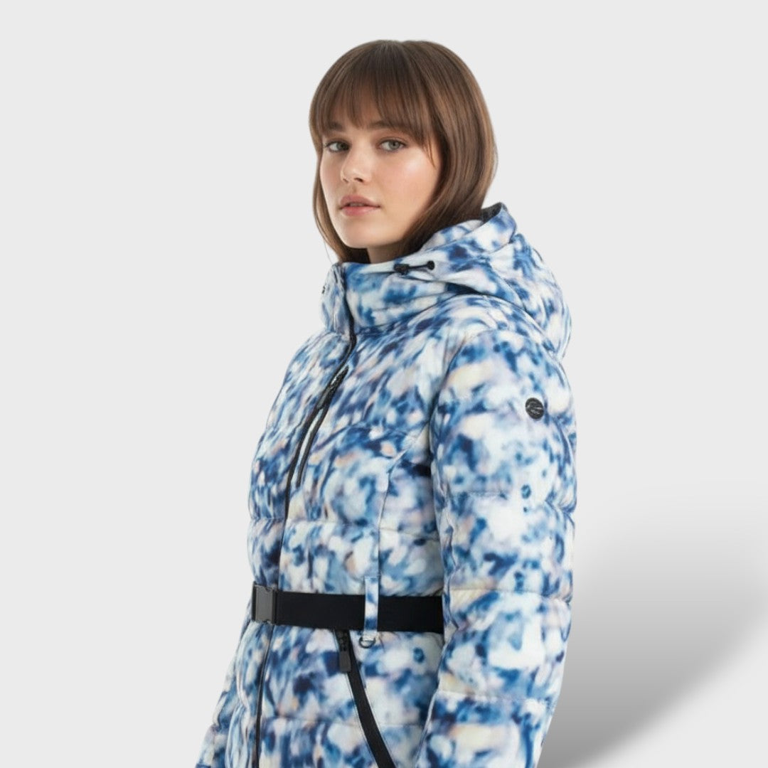 Chaqueta Acolchada Impermeable Mujer con Cinturón - Azul