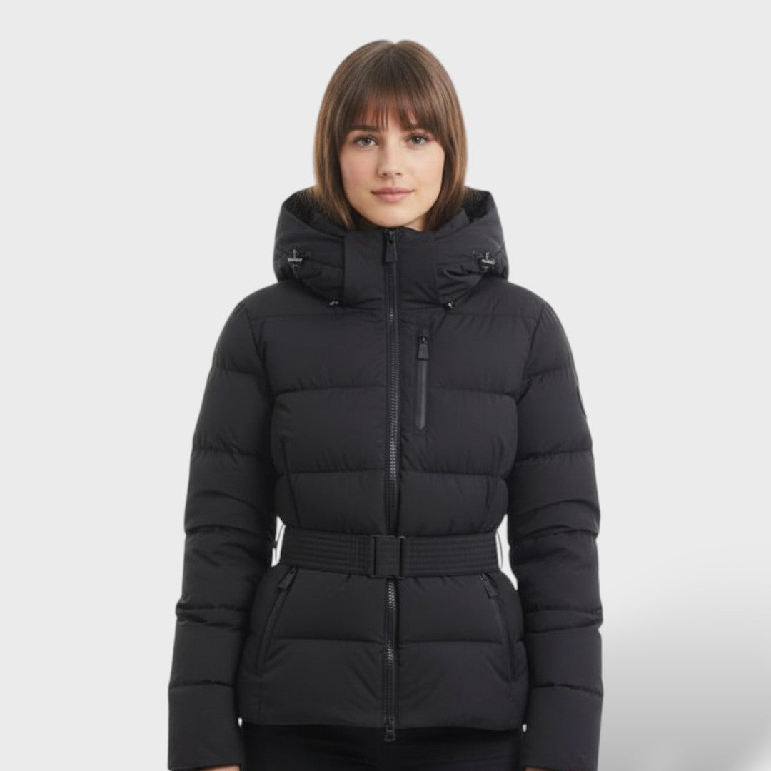 Chaqueta Acolchada Impermeable Mujer con Cinturón - Negro