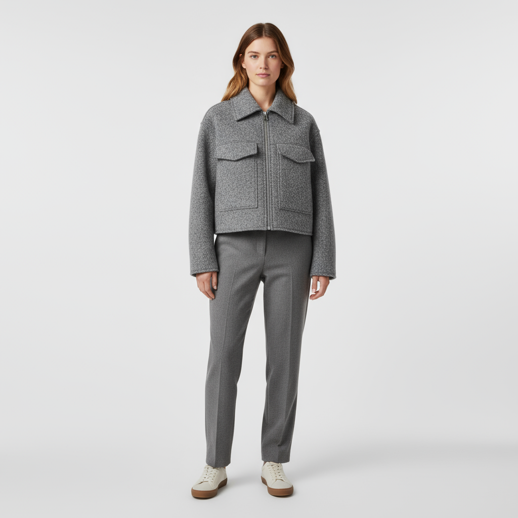 Chaqueta Mujer Paño Texturizada Cuello Recto