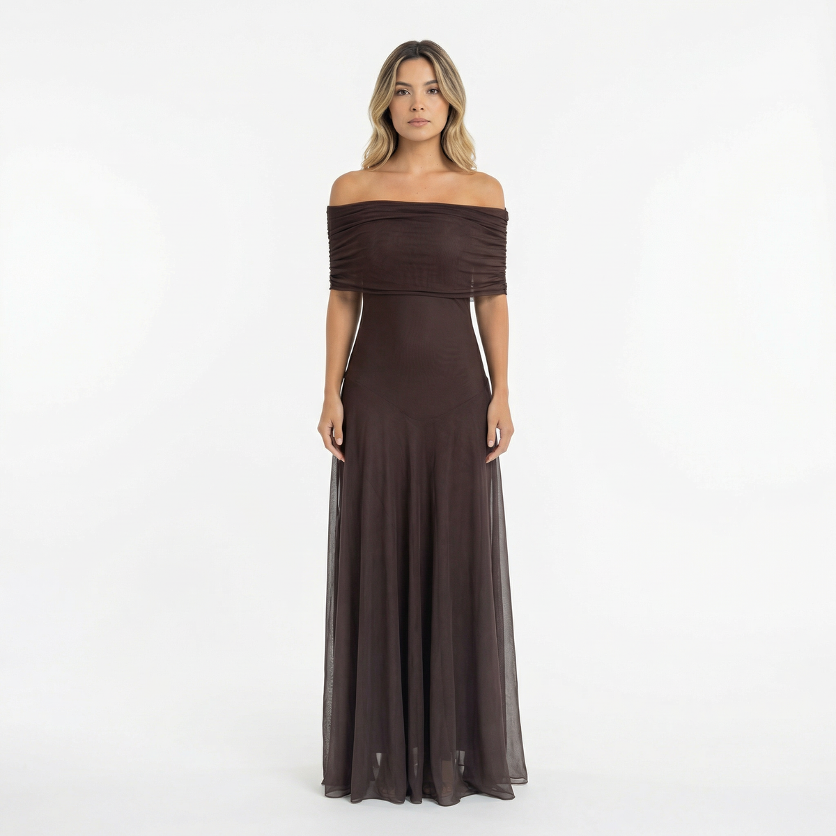 Vestido Largo Chiffon Hombros Caídos