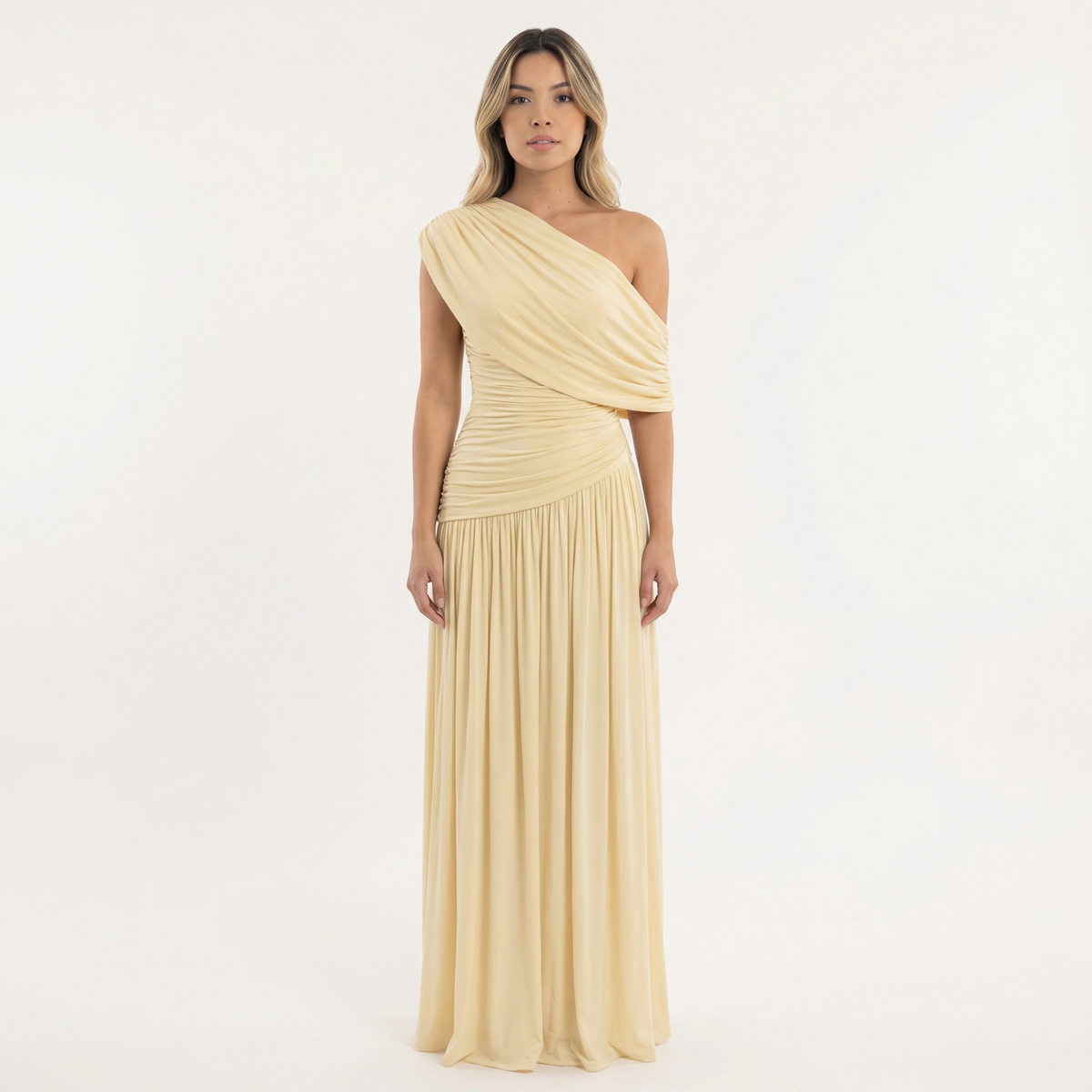 Vestido Fiesta Asimétrico Plisado Largo