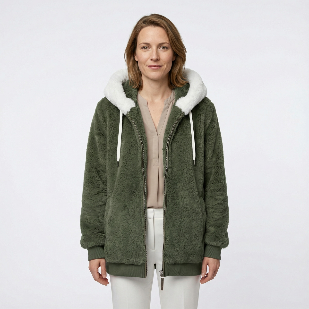 Cazadora Oversize con Capucha Afelpada y Cremallera
