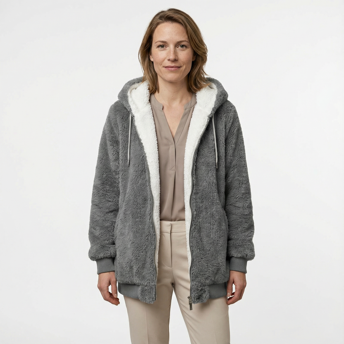 Cazadora Oversize con Capucha Afelpada y Cremallera