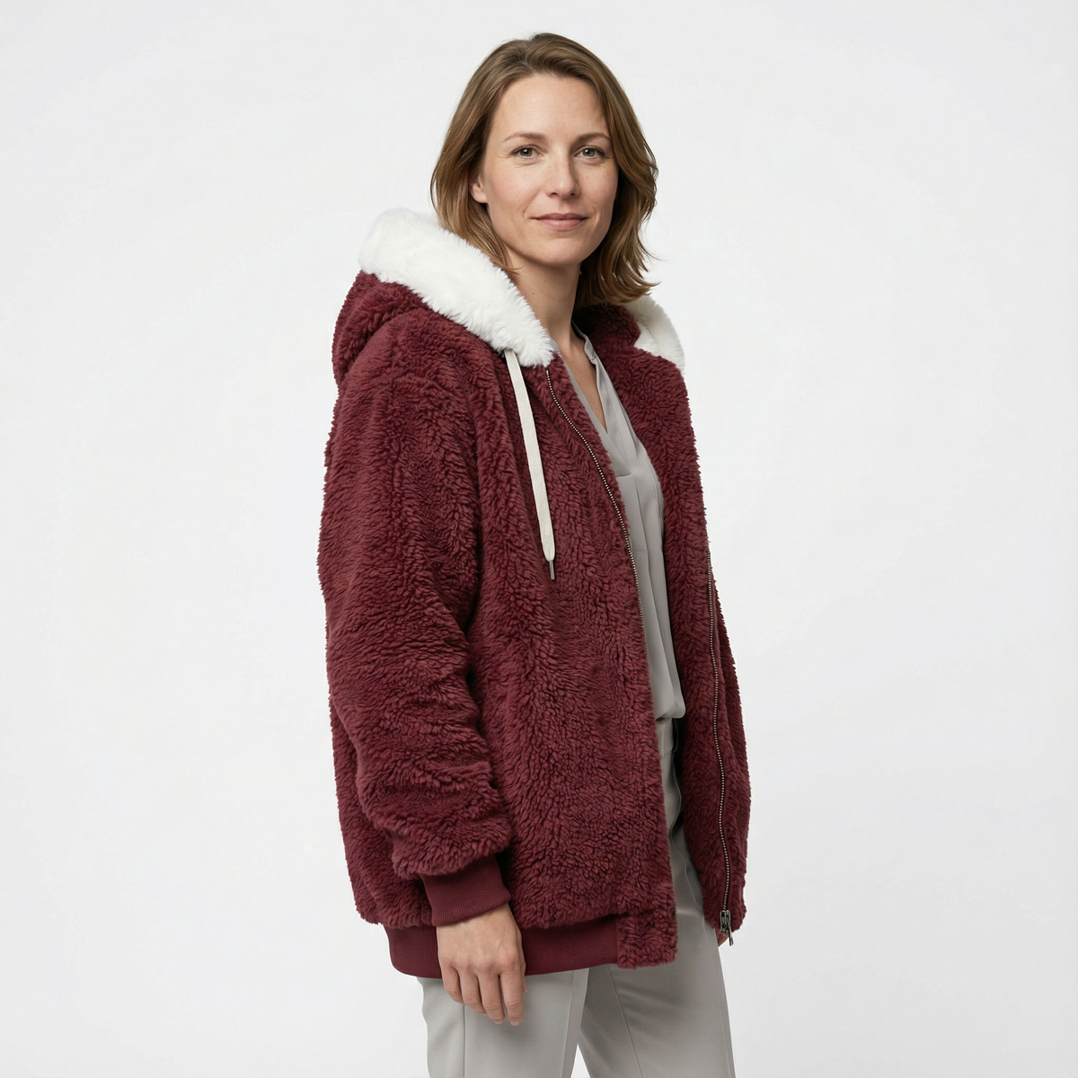 Cazadora Oversize con Capucha Afelpada y Cremallera