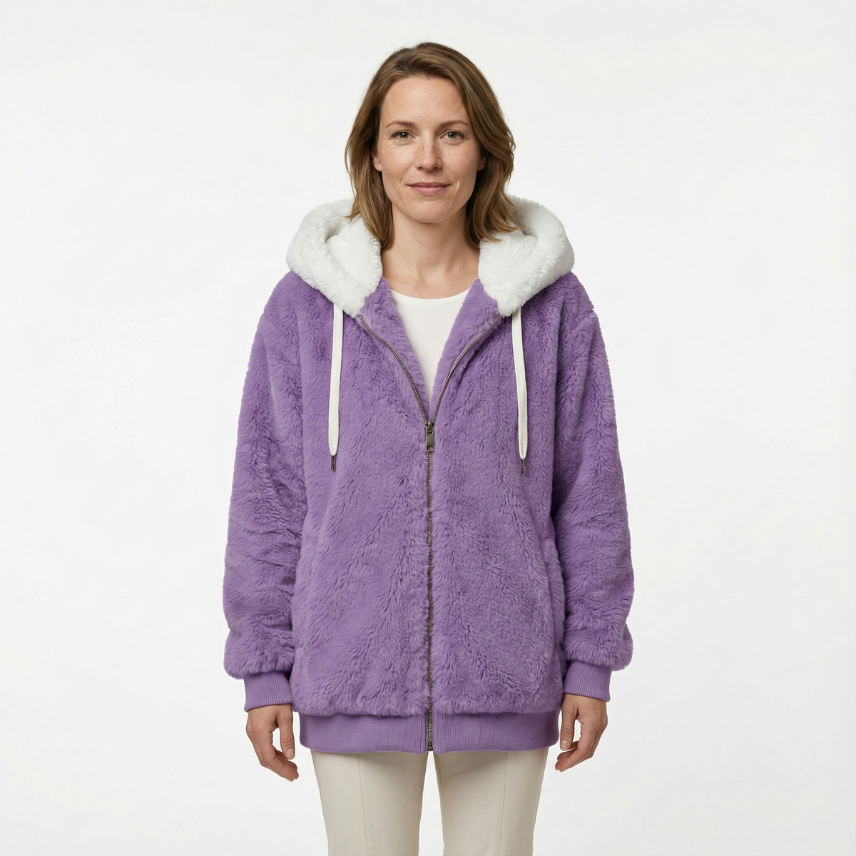 Cazadora Oversize con Capucha Afelpada y Cremallera