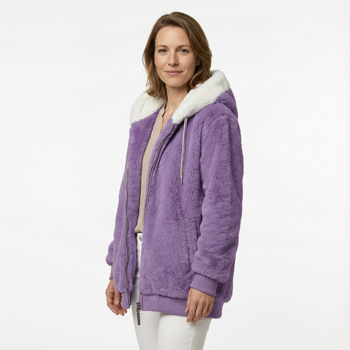 Cazadora Oversize con Capucha Afelpada y Cremallera