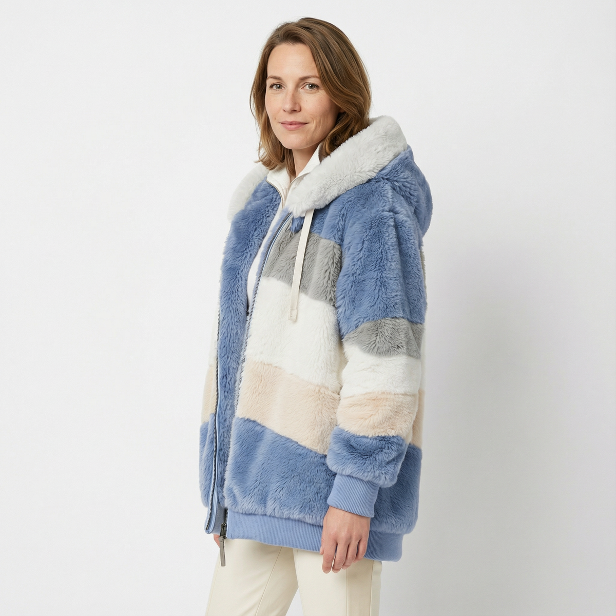Cazadora Bicolor Oversize con Capucha Afelpada