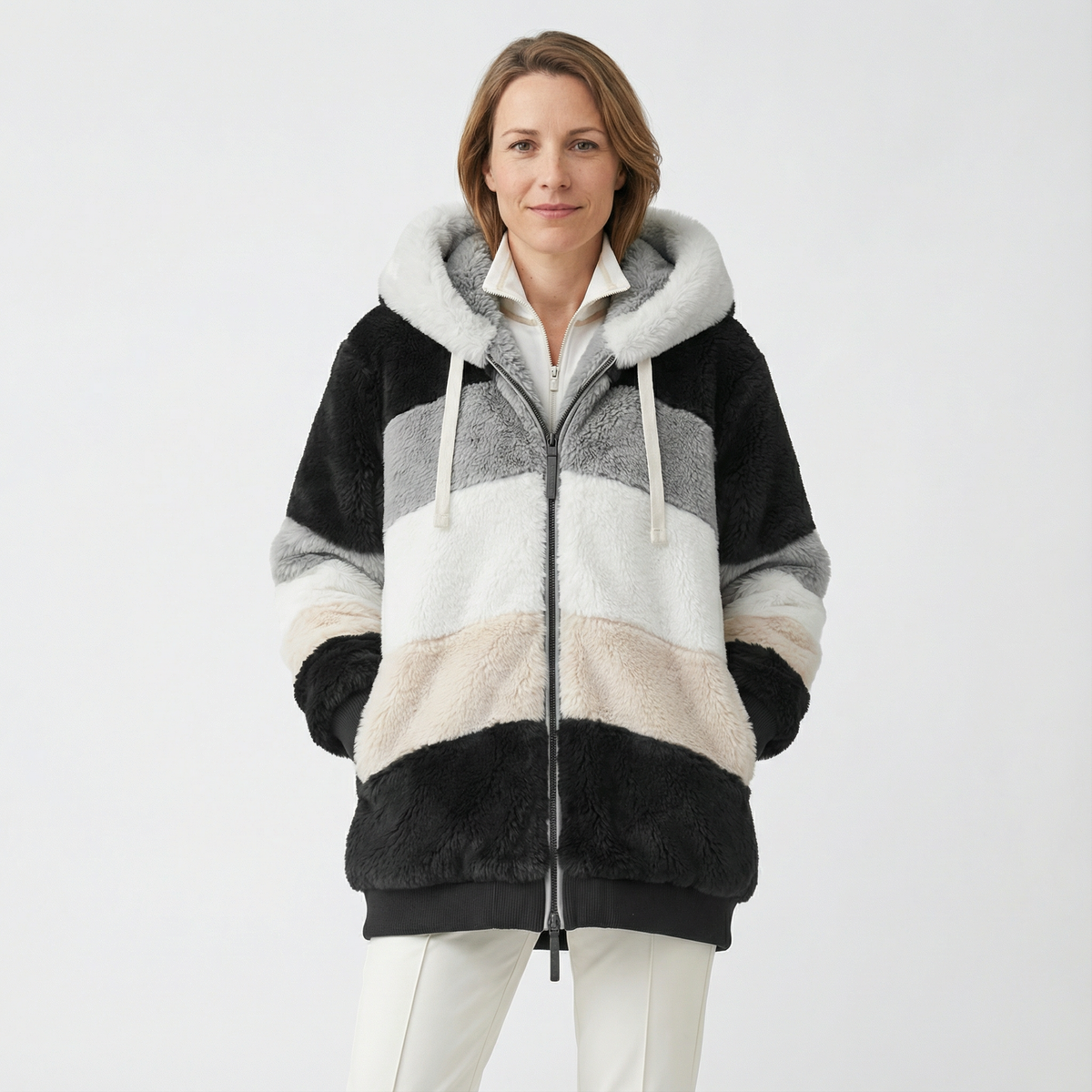 Cazadora Bicolor Oversize con Capucha Afelpada
