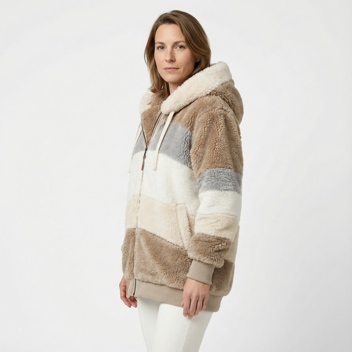 Cazadora Bicolor Oversize con Capucha Afelpada