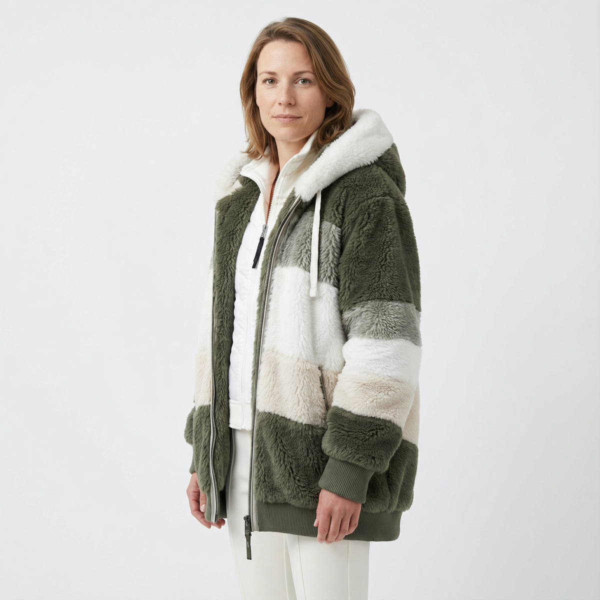 Cazadora Bicolor Oversize con Capucha Afelpada