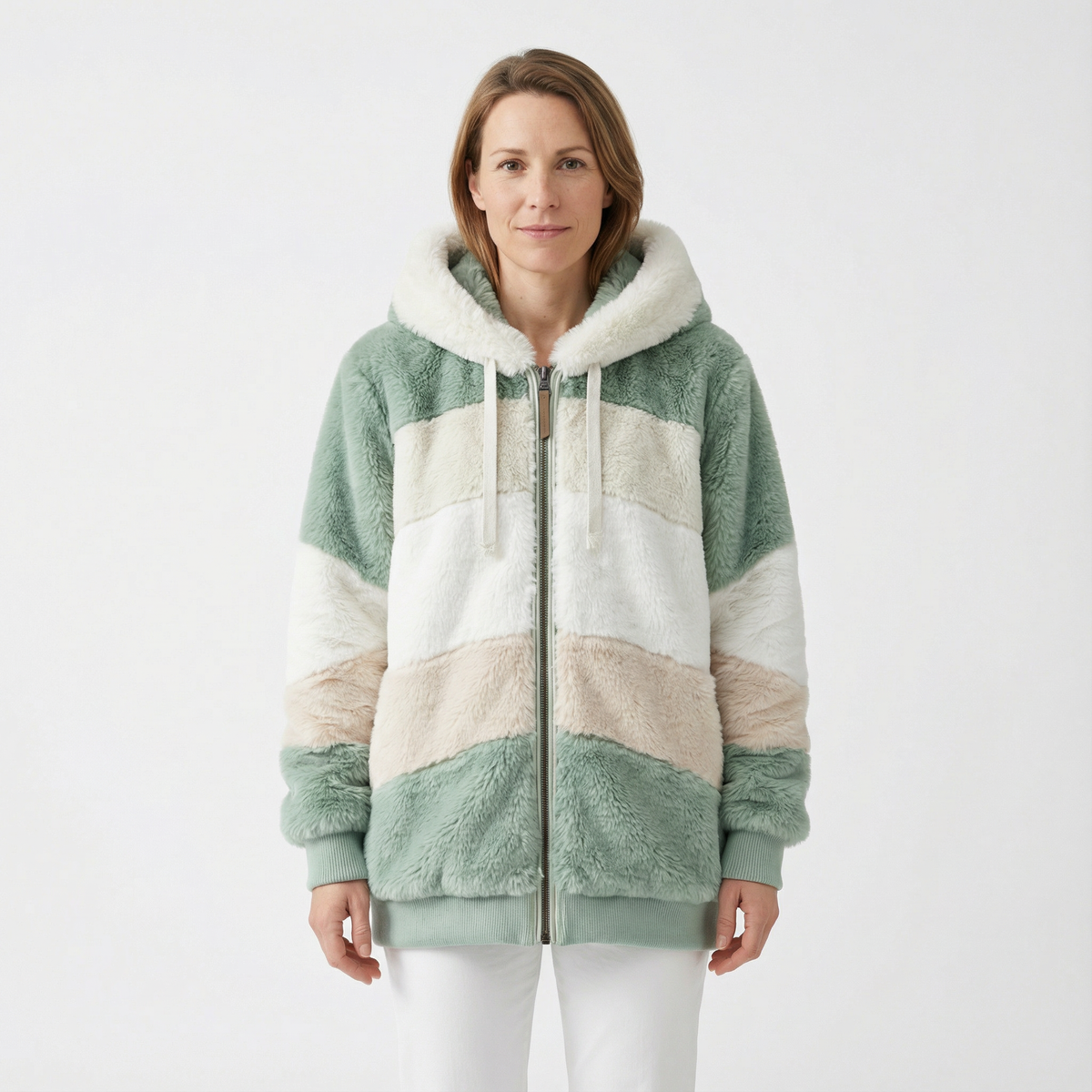 Cazadora Bicolor Oversize con Capucha Afelpada