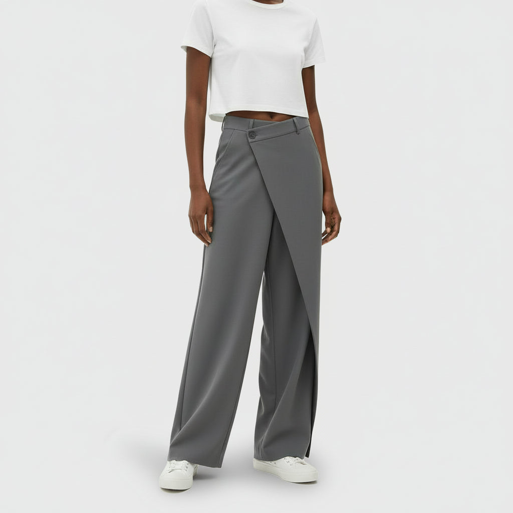 Pantalón Ancho Mujer Lino Cruzado
