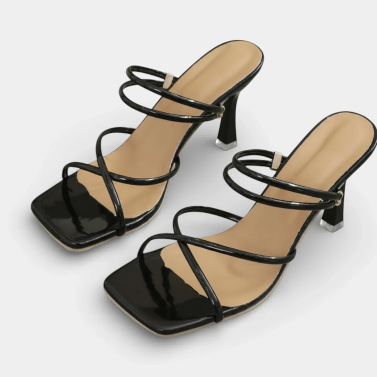 Sandalias Mujer Efecto Charol Tacón Fino